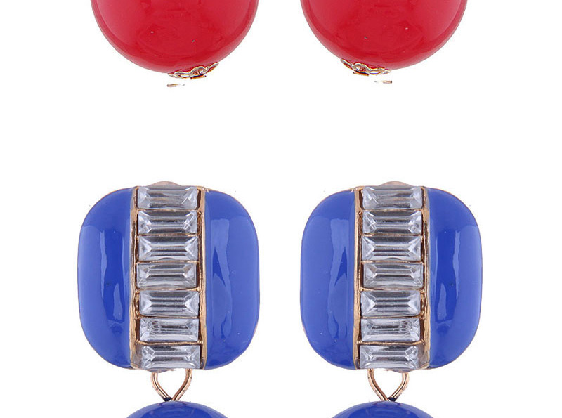 Fashion Blue Contrast Pearl And Diamond Geometric Stud Earrings,Drop Earrings