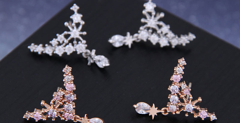 Fashion Rose Gold Star Stud Earrings With Diamonds,Earrings