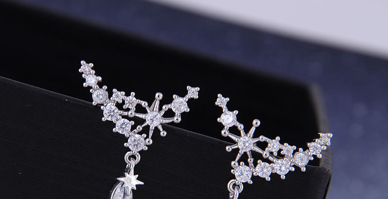 Fashion Silver Star Stud Earrings With Diamonds,Stud Earrings
