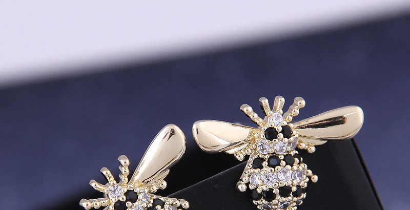 Fashion Golden Bee Stud Earrings With Diamonds,Earrings