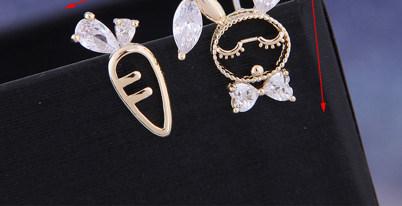 Fashion Rose Gold Asymmetric Stud Earrings With Zircon And Rabbit Radish,Earrings