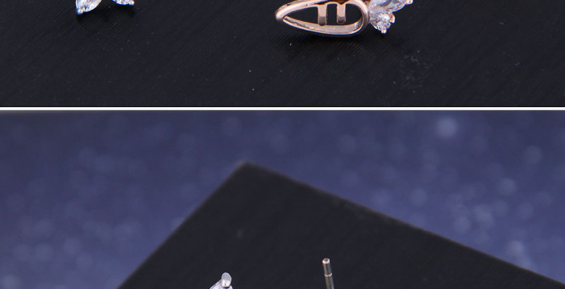 Fashion Rose Gold Asymmetric Stud Earrings With Zircon And Rabbit Radish,Earrings