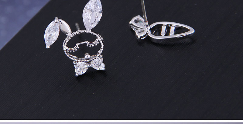 Fashion Silver Asymmetric Stud Earrings With Zircon And Rabbit Radish,Stud Earrings