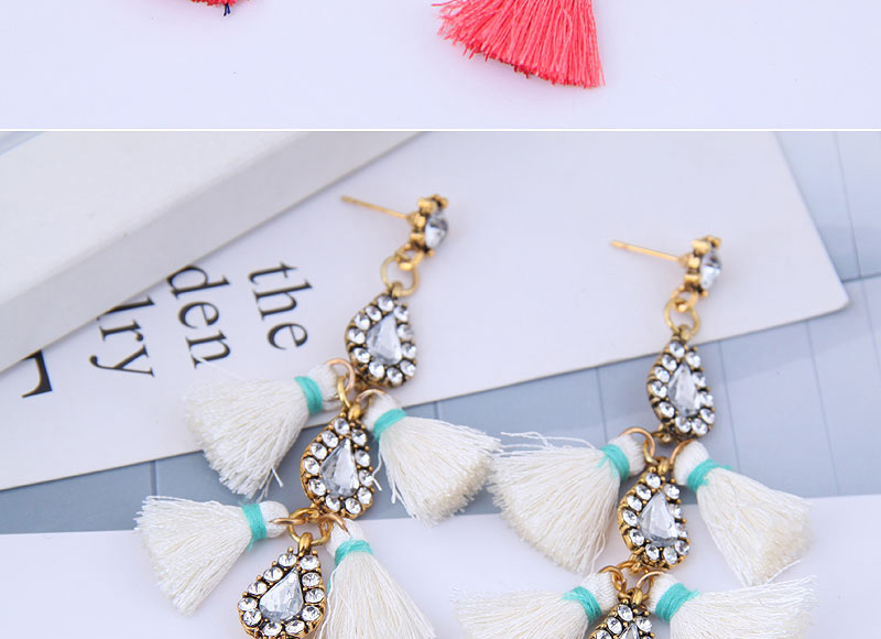 Fashion Alloy + Drill + Tassel Long Stud Earrings With Diamonds,Drop Earrings