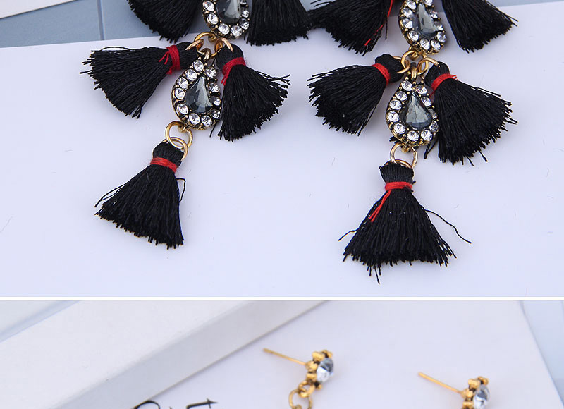 Fashion Alloy + Drill + Tassel Long Stud Earrings With Diamonds,Drop Earrings