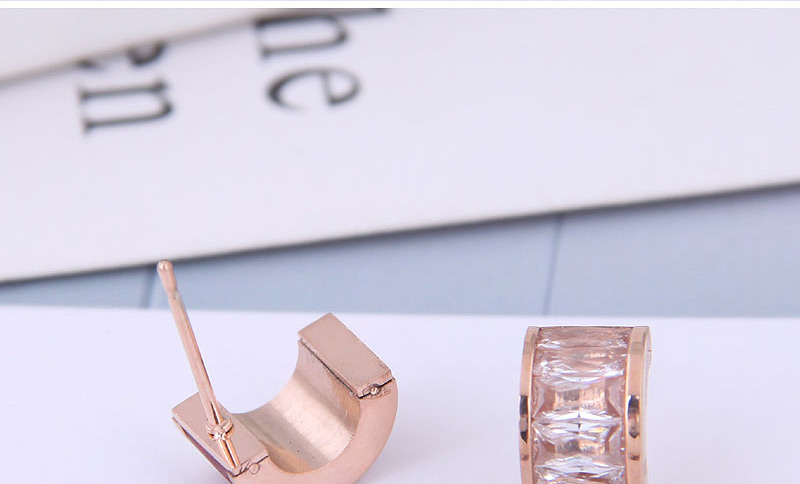 Fashion Titanium Steel + Drill Rose Gold Titanium Steel Zircon C-shaped Stud Earrings,Earrings