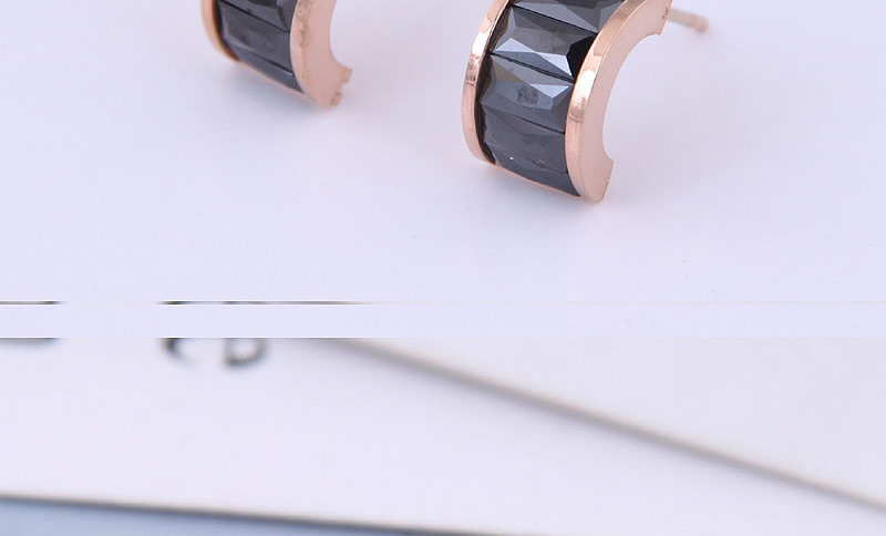 Fashion Titanium Steel + Drill Rose Gold Titanium Steel Zircon C-shaped Stud Earrings,Earrings