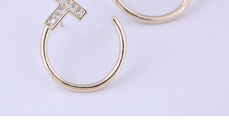 Fashion  Silver Needle + Copper + Zircon Geometric C-shaped Stud Earrings With Diamonds,Stud Earrings