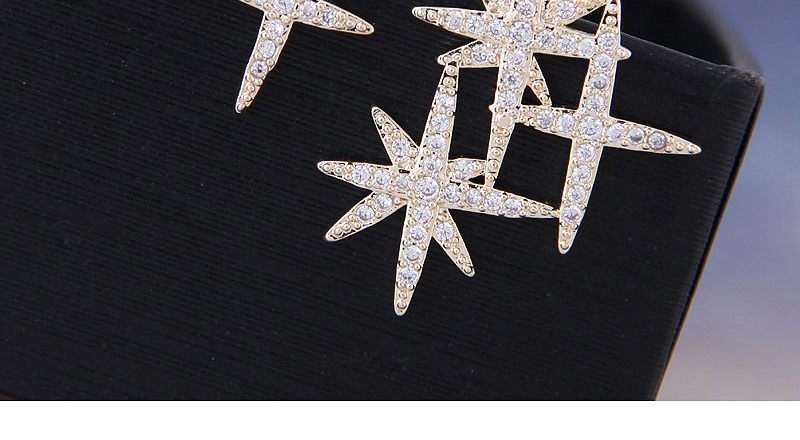 Fashion  Silver Needle + Copper + Zircon Asymmetrical Stud Earrings With Diamonds,Earrings