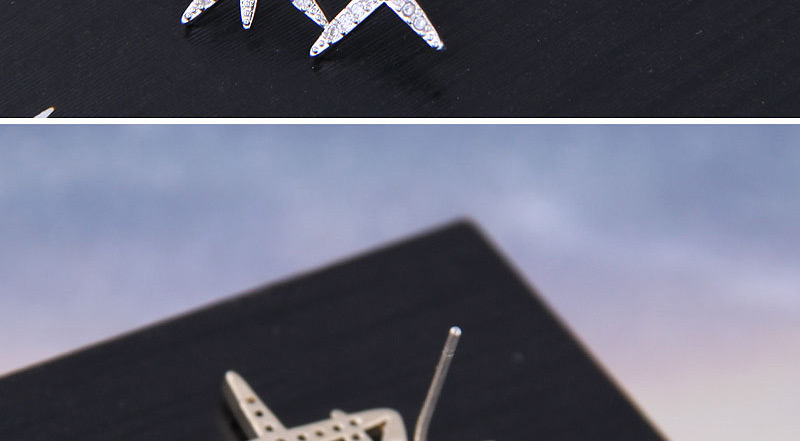 Fashion  Silver Needle + Copper + Zircon Asymmetrical Stud Earrings With Diamonds,Stud Earrings