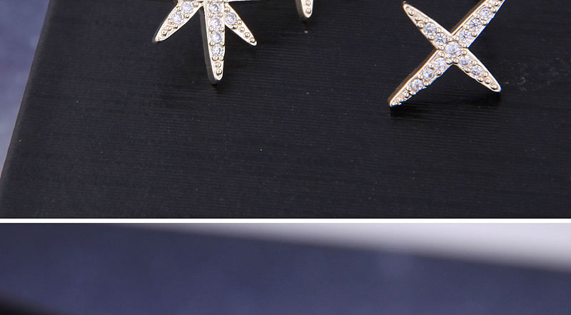 Fashion  Silver Needle + Copper + Zircon Asymmetrical Stud Earrings With Diamonds,Stud Earrings