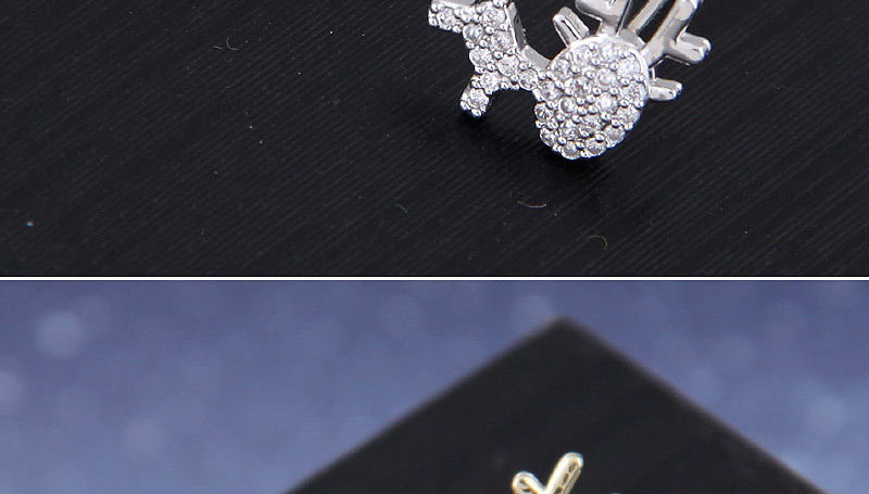 Fashion  Silver Needle + Copper + Zircon Fawn Earrings With Diamonds,Stud Earrings
