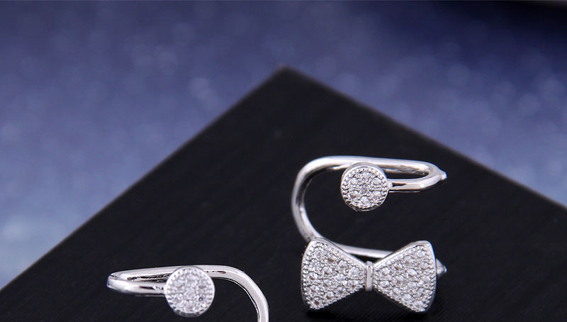 Fashion Copper + Zircon Geometric Ear Clip With Diamond Bow,Clip & Cuff Earrings