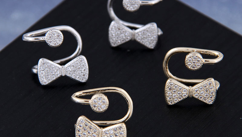 Fashion Copper + Zircon Geometric Ear Clip With Diamond Bow,Clip & Cuff Earrings