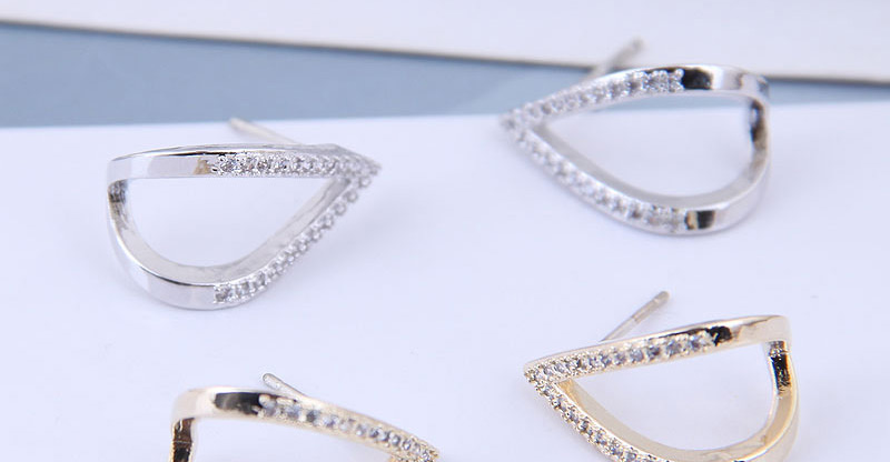 Fashion Silver Brass And Diamond Love Heart Geometric Openwork Earrings,Stud Earrings