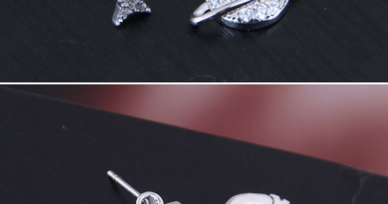 Fashion Silver Copper Asymmetric Zircon Saturn Stud Earrings,Hoop Earrings