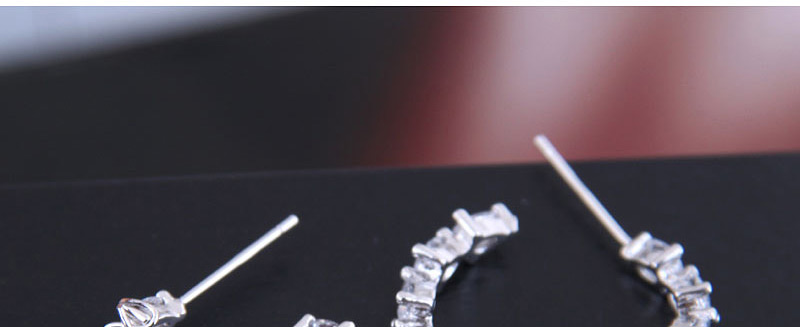 Fashion Silver Cubic Zirconia Meniscus Stud Earrings,Hoop Earrings