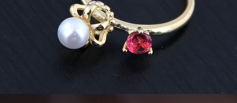 Fashion Golden Open Crown Ring With Pearl And Diamonds,Fashion Rings