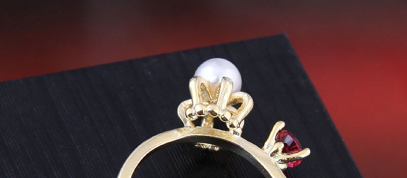 Fashion Golden Open Crown Ring With Pearl And Diamonds,Fashion Rings