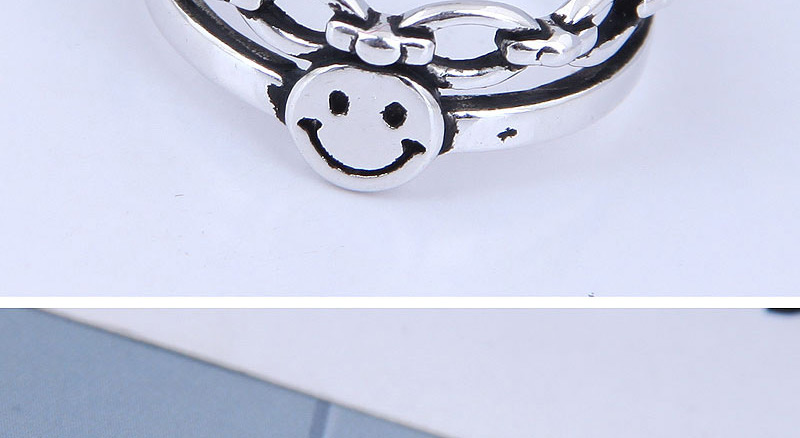 Fashion Silver Openwork Smiley Ring With Chain,Fashion Rings