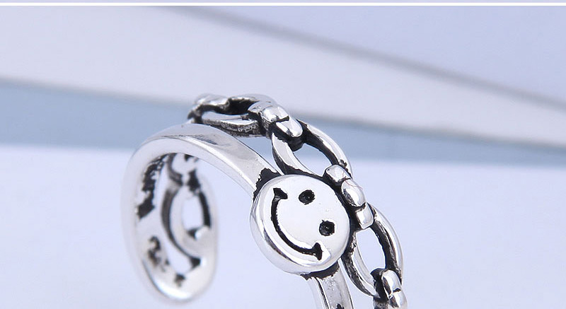 Fashion Silver Openwork Smiley Ring With Chain,Fashion Rings