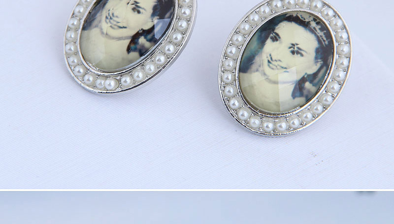Fashion Silver Marilyn Monroe Pearl Geometric Stud Earrings,Stud Earrings