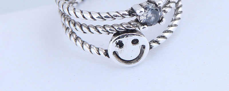 Fashion Silver Cutout Smiley Face Open Ring With Diamonds,Fashion Rings