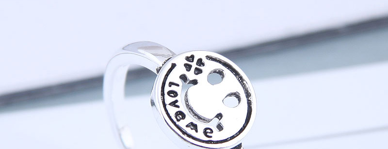 Fashion Silver Alphabet Smiley Openwork Ring,Fashion Rings
