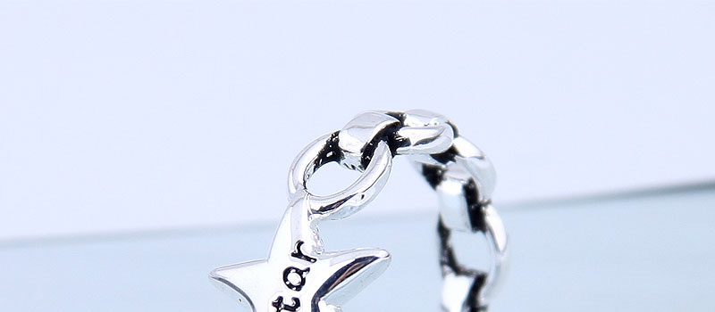 Fashion Silver Letter Chain Lucky Star Open Ring,Fashion Rings