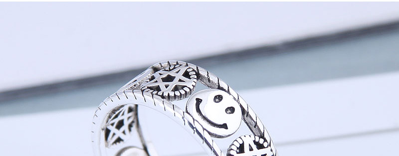 Fashion Silver Pentagram Openwork Smiley Open Ring,Fashion Rings