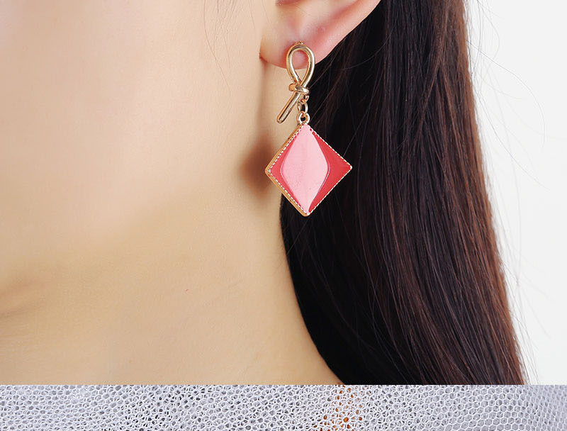 Fashion Rose Pink Color Drop Geometric Stud Earrings,Stud Earrings
