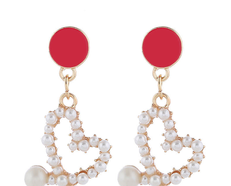 Fashion White Irregular Heart Pierced Earrings With Pearl Drop Oil,Stud Earrings