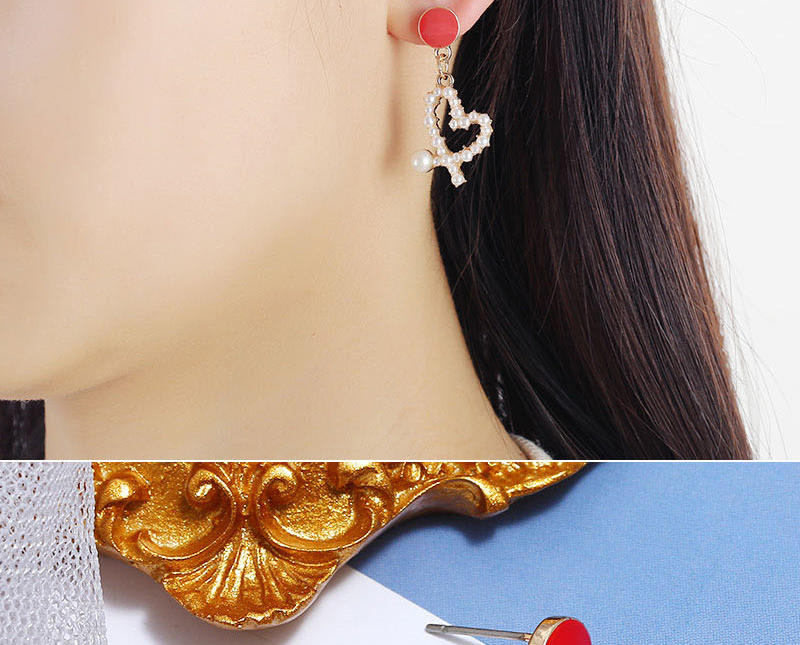 Fashion Yellow Irregular Heart Pierced Earrings With Pearl Drop Oil,Stud Earrings