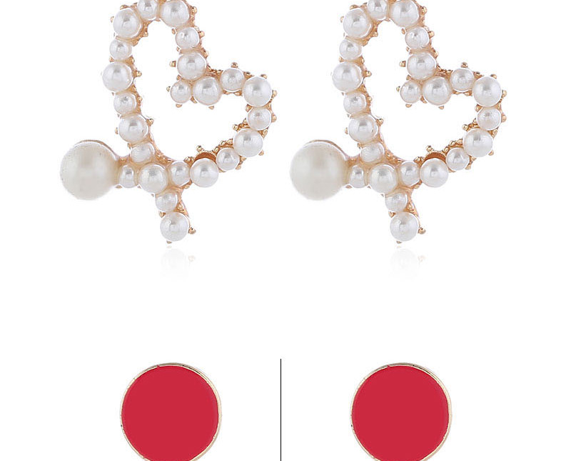 Fashion Red Irregular Heart Pierced Earrings With Pearl Drop Oil,Stud Earrings