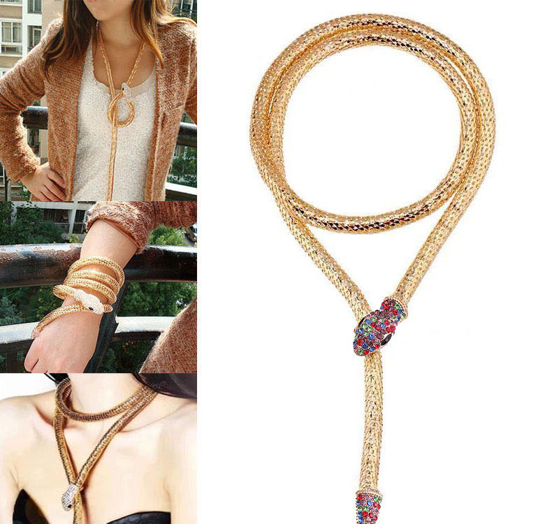 Fashion Green Multi-layered Diamond Snake Snake Multi-layer Bracelet Necklace,Pendants
