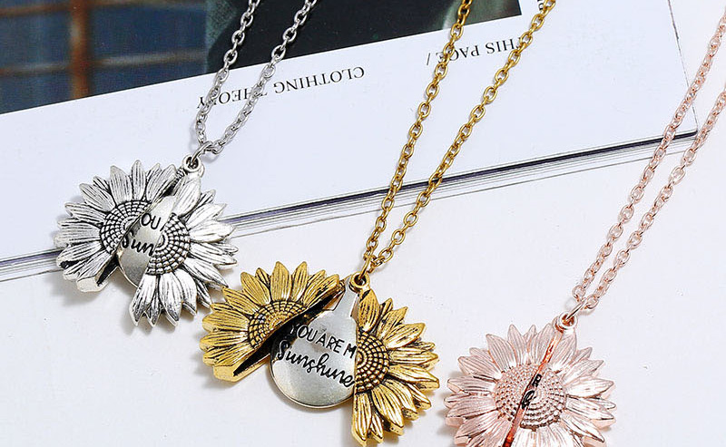 Fashion Silver Alphabet Sunflower Beetle Alloy Necklace,Pendants
