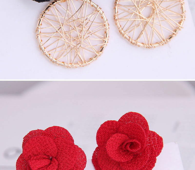 Fashion Red Flower Dreamcatcher Alloy Hollow Stud Earrings,Stud Earrings