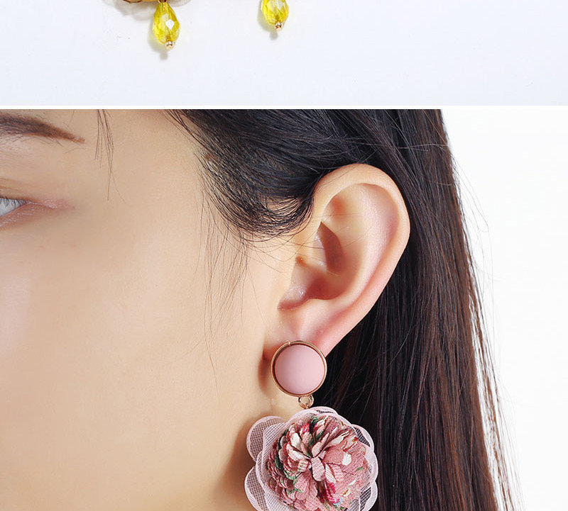 Fashion Yellow Rose Flower Stud Earrings With Crystal Alloy,Stud Earrings