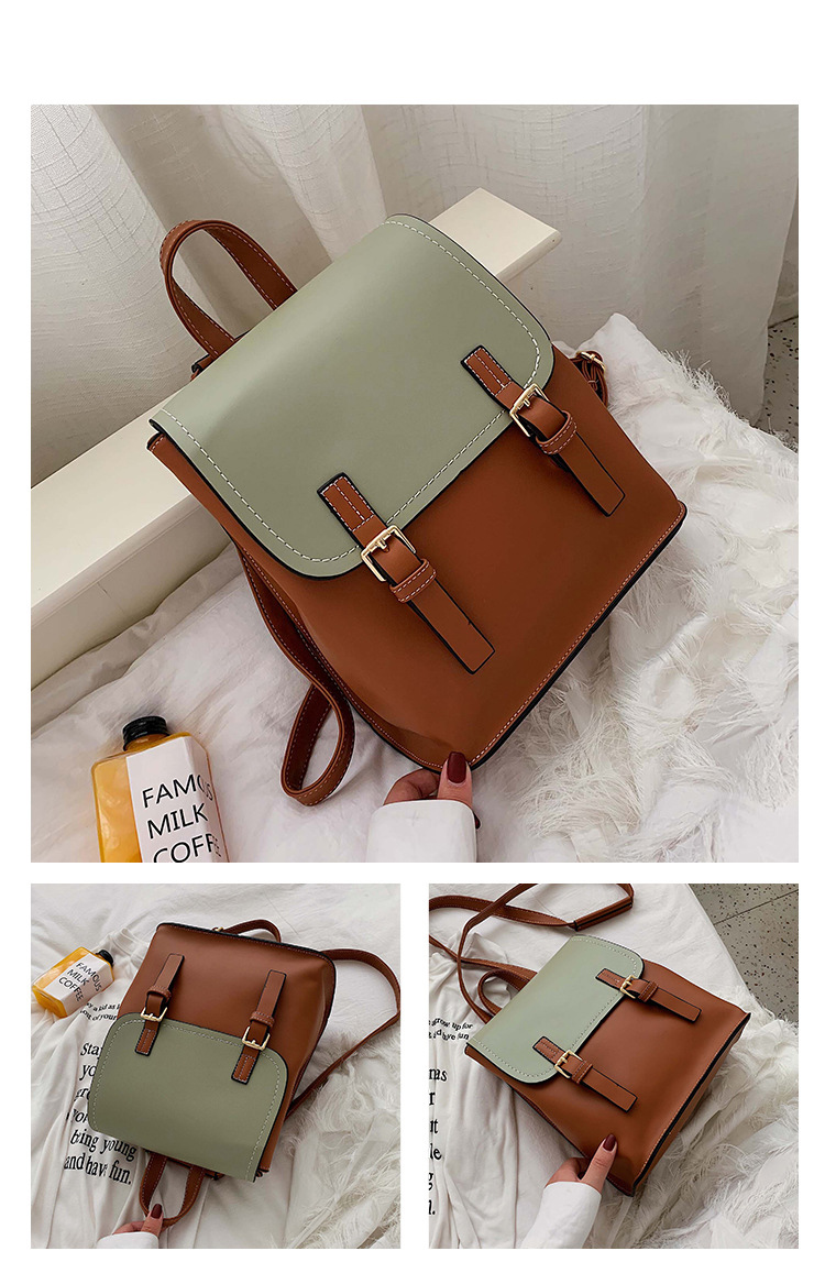 Fashion Green Brown Contrast Stitching Backpack,Backpack