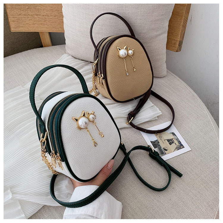 Fashion Khaki Pearl Cat Multi-layer Shoulder Bag Shoulder Bag,Handbags