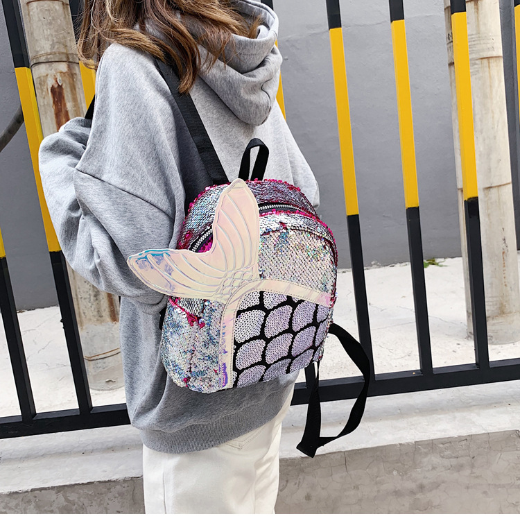 Fashion Pink Sequined Fishtail Backpack,Backpack