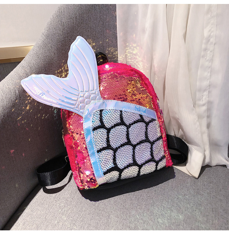 Fashion Light Blue Sequined Fishtail Backpack,Backpack