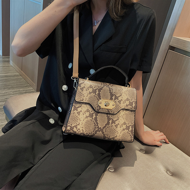 Fashion Black Snake Contrast Color Messenger Bag,Handbags