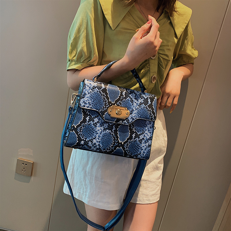 Fashion Green Snake Contrast Color Messenger Bag,Handbags