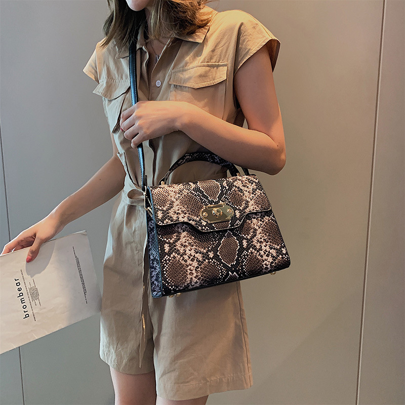 Fashion Coffee Color Snake Contrast Color Messenger Bag,Handbags