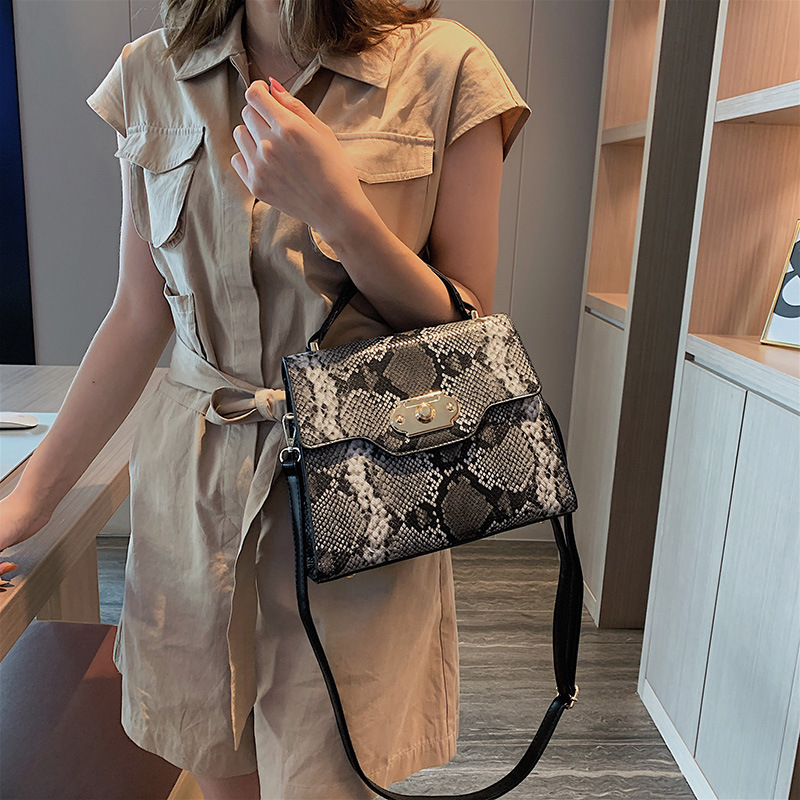 Fashion Blue Snake Contrast Color Messenger Bag,Handbags