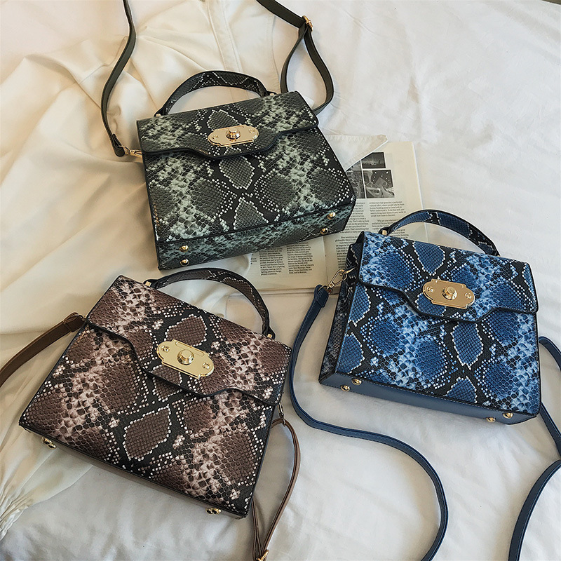 Fashion Brown Snake Contrast Color Messenger Bag,Handbags