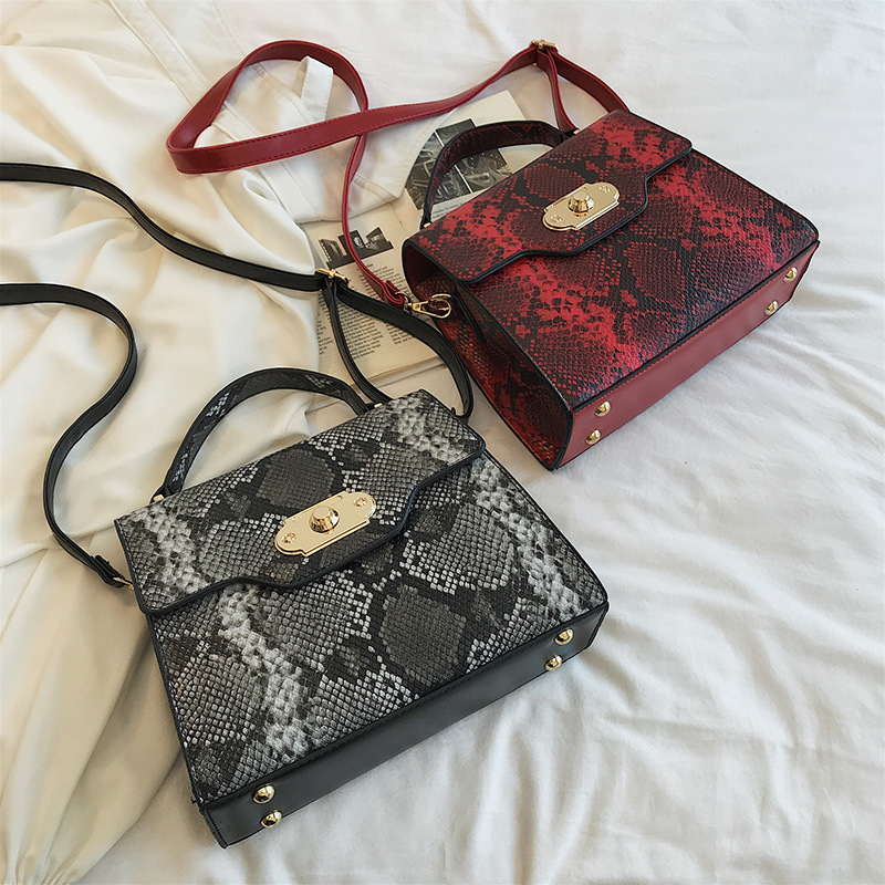Fashion Red Snake Contrast Color Messenger Bag,Handbags