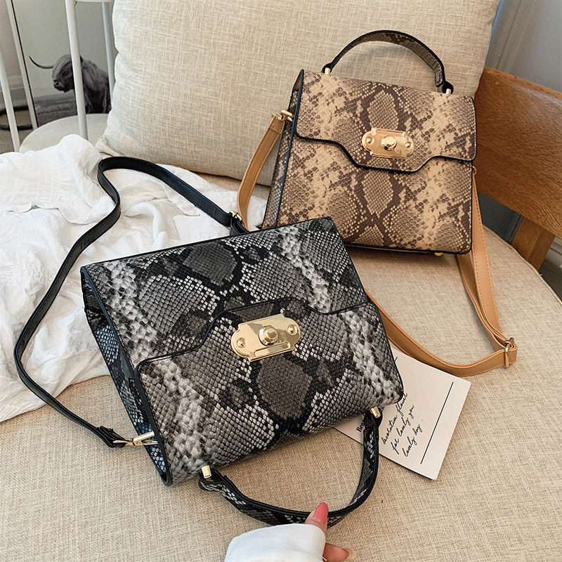 Fashion Coffee Color Snake Contrast Color Messenger Bag,Handbags