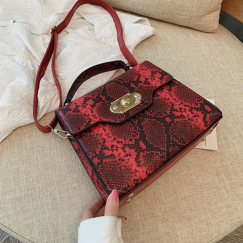Fashion Brown Snake Contrast Color Messenger Bag,Handbags